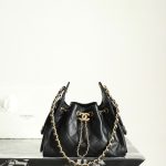 Chanel 24P Messenger Hobo Black - chanel messenger hobo black dupe front view